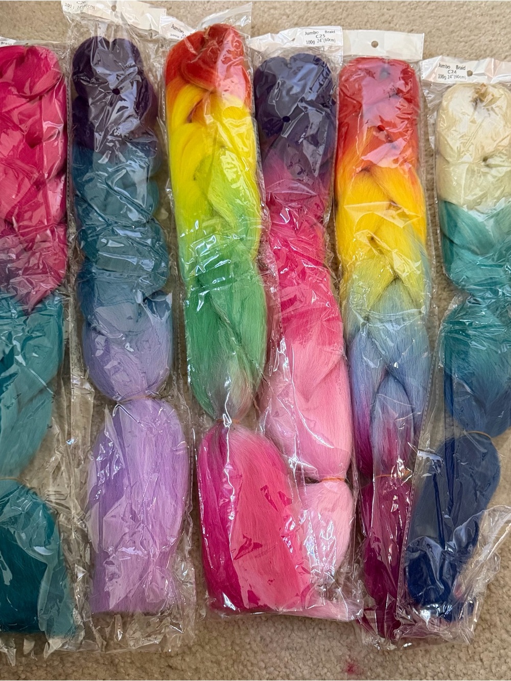 Rainbow Ombre Synthetic Braiding Hair - Multicolor Party Hair Extensions